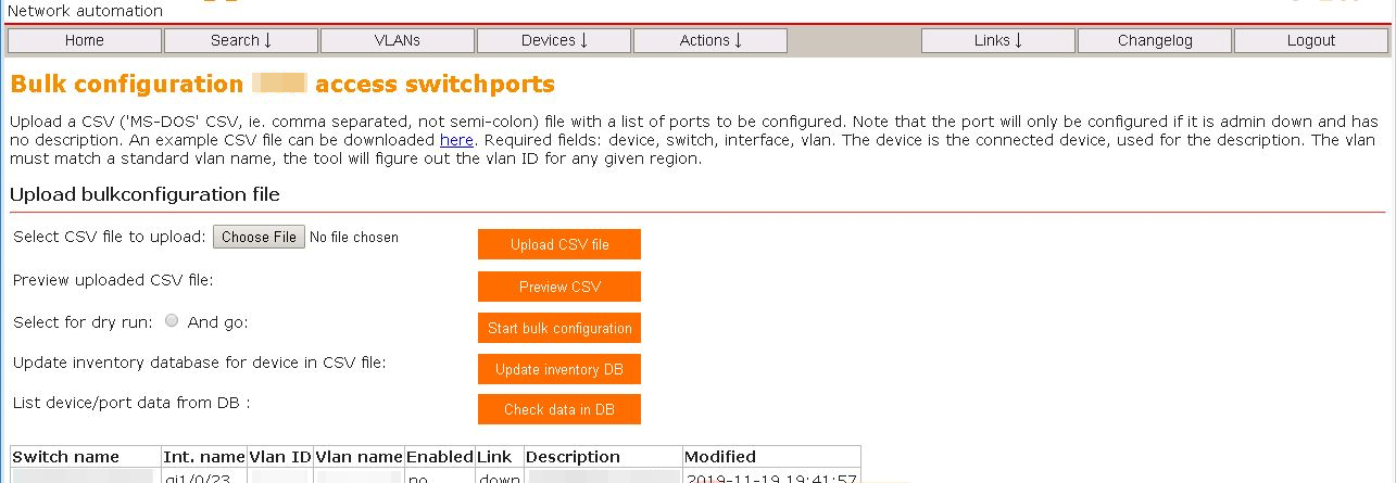 Bulk configuration screenshot